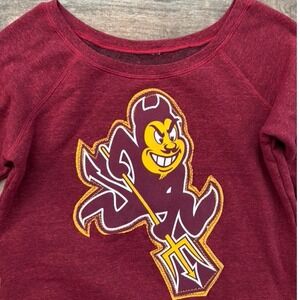 J LALA Arizona State Embroidered Sparky‎ Patch Off Shoulder Custom Sweatshirt, M